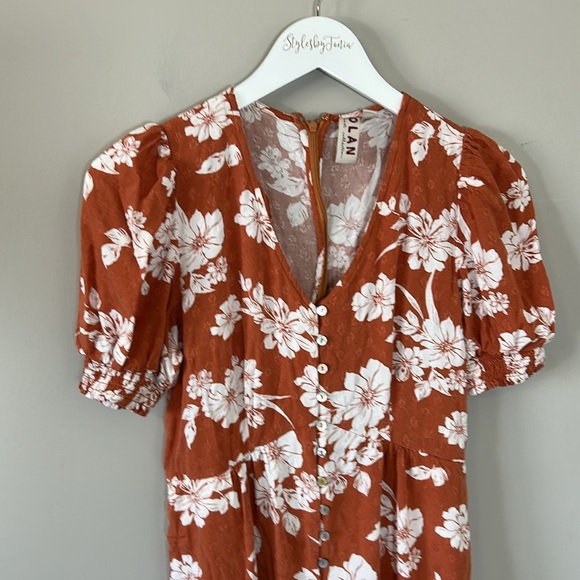 Anthropologie Dolan Nancy Jumpsuit Brown Floral Short Sleeve Wide Leg Boho Sz S - Picture 6 of 16